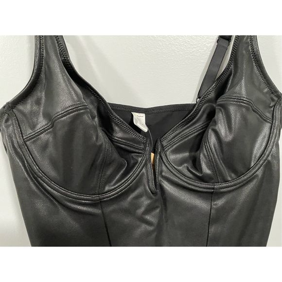 Popilush Bodysuit 2XL Tummy Control Faux Leather Shapewear Sleeveless Black NWT - Picture 4 of 7